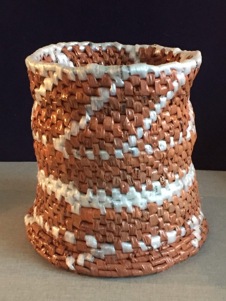 Large coil basket in terra cotta and white