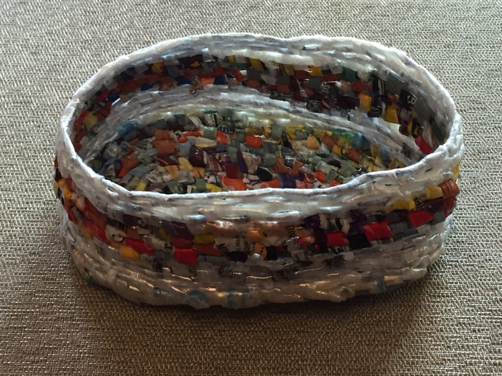 oval basket in white and multi