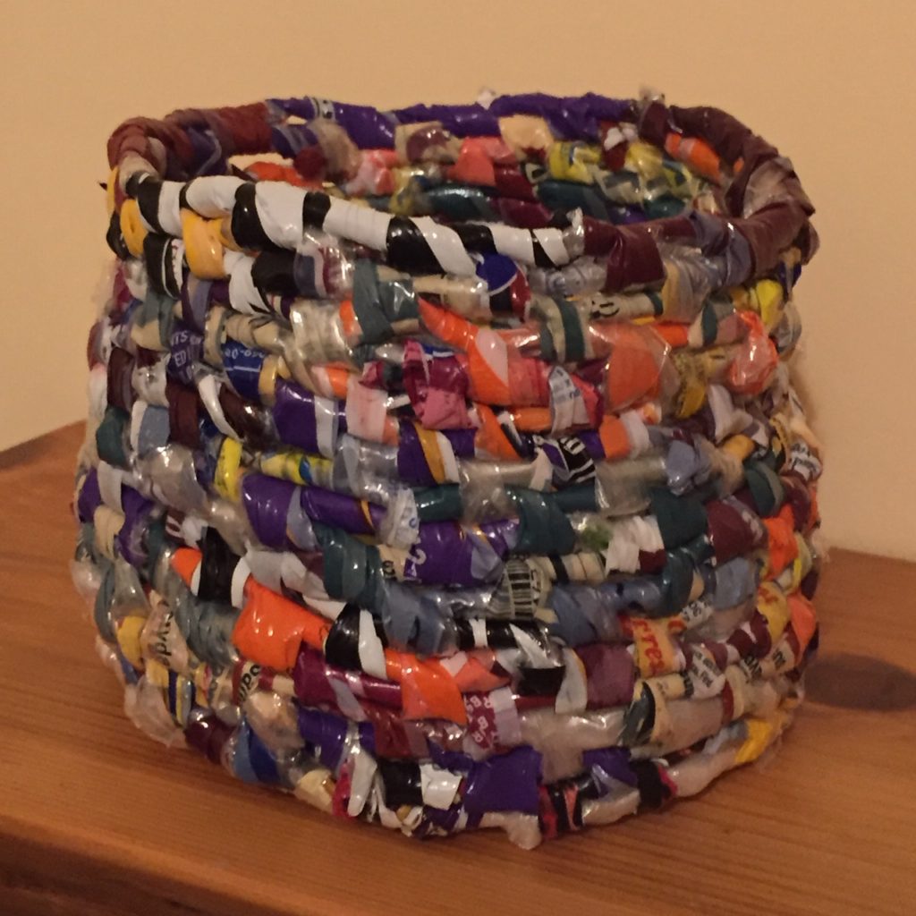 multi colored medium sized coil basket