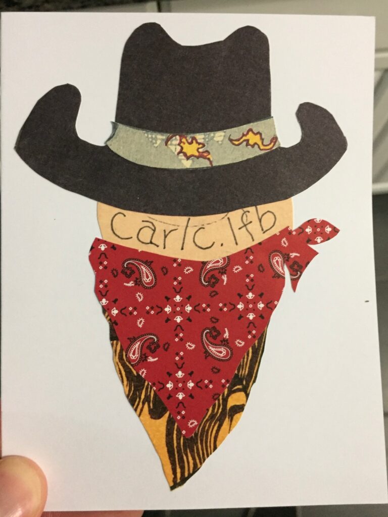 Cowboy with black hat and red bandana