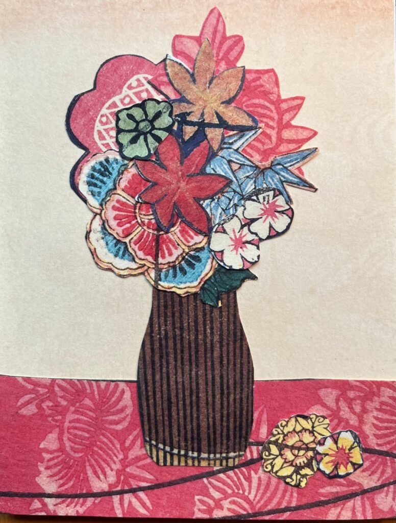 flowers in brown vase with pink table