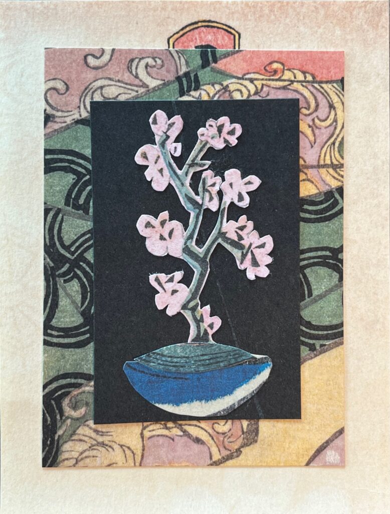 flowers on bonsi tree bordered by a frame